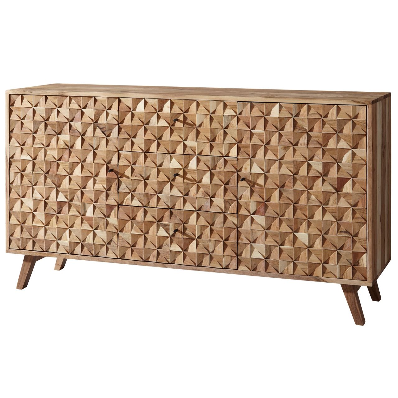 Sideboard REWA 140×78,5×40 cm Anrichte Massivholz Akazie Schrank Braun, Landhaus-Stil Kommode mit 3 Schubladen & 2 Türen, Flurschrank Echtholz, Schubladenkommode Massiv, Flurkommode