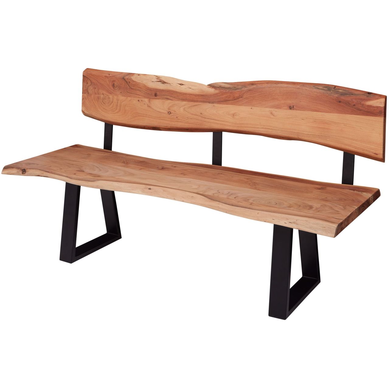 Esszimmerbank GAYA 160×83,5×60 cm Akazie Massivholz Bank mit Baumkante, Sitzbank Holzbank mit Lehne, Küchenbank Essbank Holz Landhausstil, Baumstamm Küchensitzbank 3 Sitzer Massiv