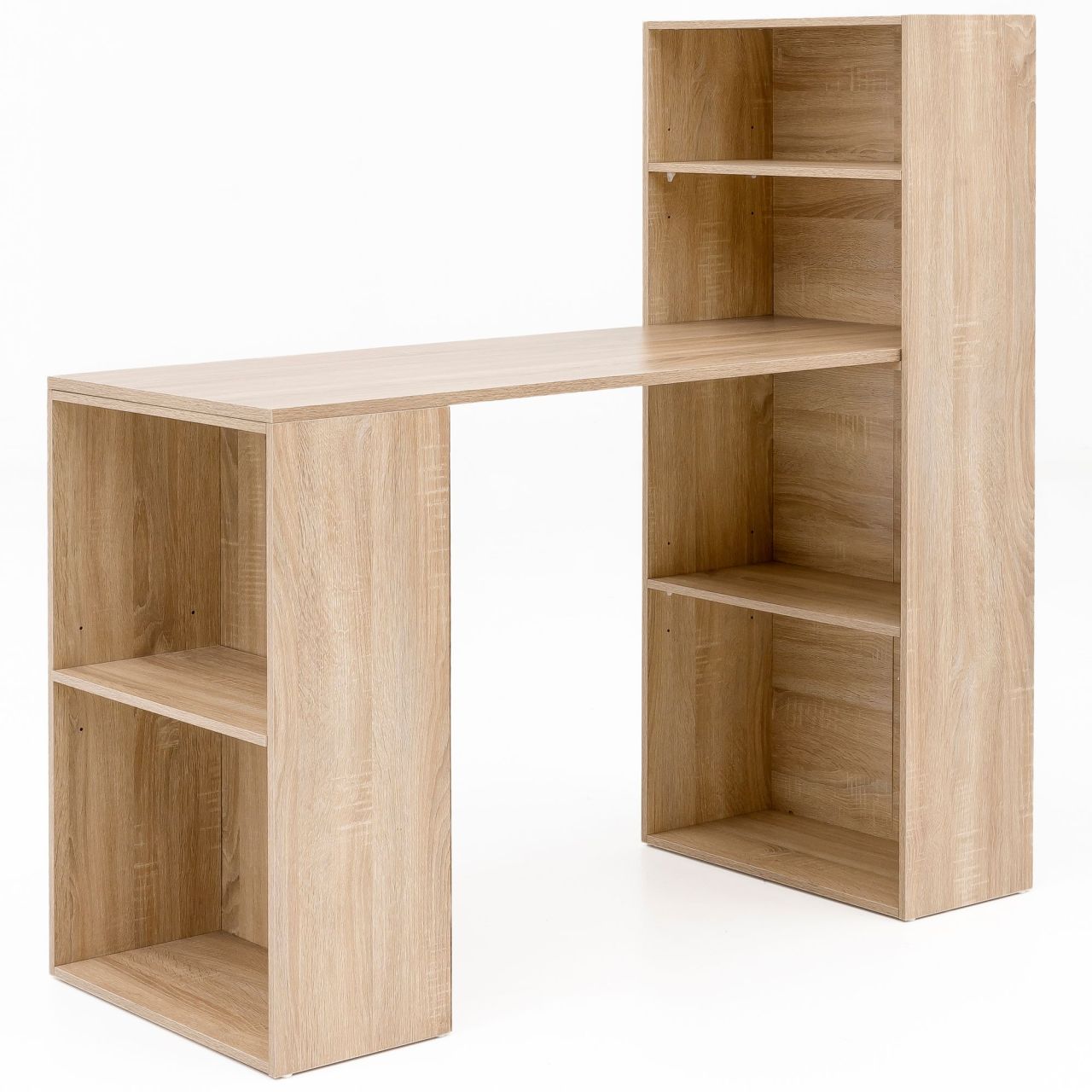 Schreibtisch WL5.693 mit Regal 120 x 120 x 53 cm Sonoma Holz Modern, Schreibtischregal Ablagefächer PC Tisch, Computertisch mit Ablage, Design Tisch Büro mit Aufbewahrung