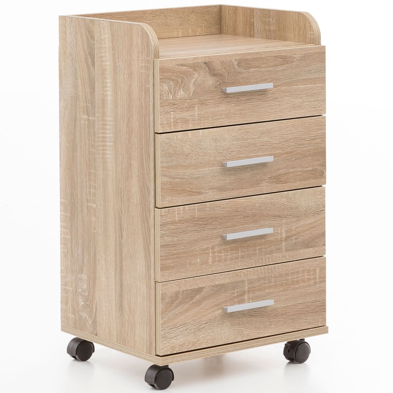 Rollcontainer WL5.749 40×70,5x33cm Sonoma, Schreibtisch-Container Rollschrank 4 Schubladen, Moderner Schubladencontainer mit Rollen, Standcontainer Bürocontainer Beistellcontainer