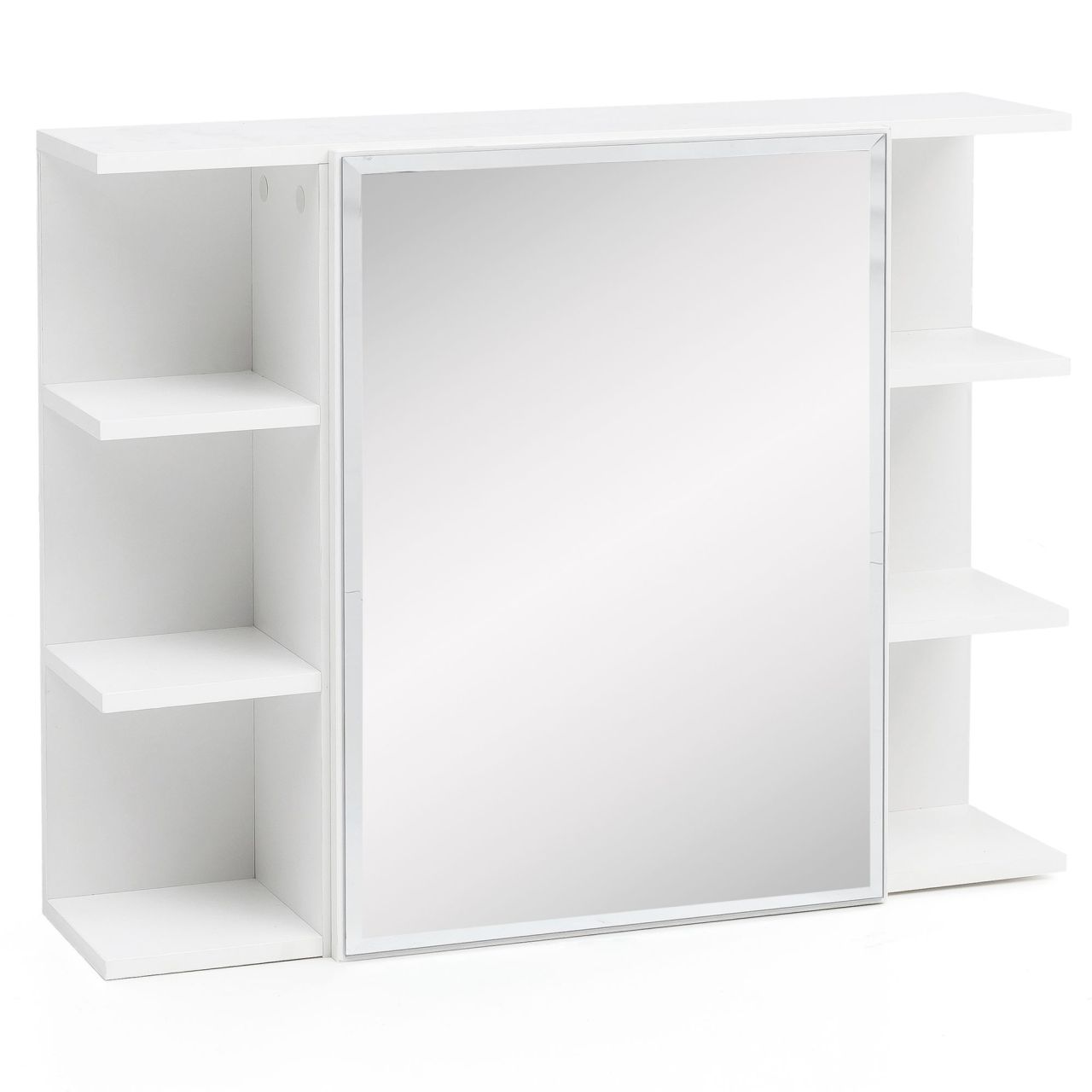 Hängeschrank WL5.754 Weiß 80×64,5x20cm Spanplatte Spiegelschrank Modern, Design Badregal Freischwebend, Schränkchen mit Spiegel, Badezimmerschrank Holz Hängeschrank mit Badspiegel