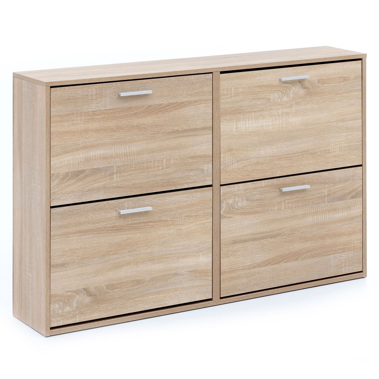 Schuhschrank WL5.828 Modern 120 x 81 x 24 cm Holz Schuhregal Sonoma 4 Fächer, Schuhkommode Flurschrank mit Ablage, Design Schuhkipper Schuhaufbewahrung, Flurkommode für Schuhe Hoch