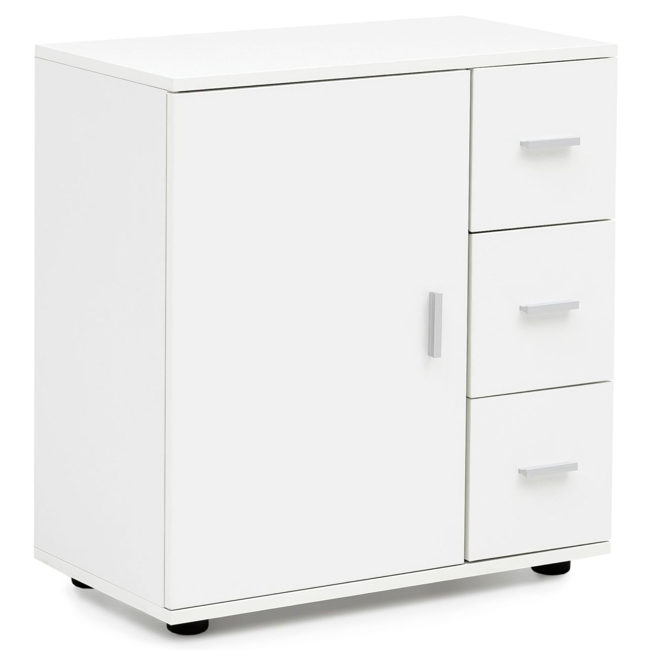 Badschrank WL5.877 Weiß 60×65,5×33 cm Midi-Schrank mit Tür & Schubladen, Kleiner Beistellschrank Matt, Badregal Schmal Freistehend Badezimmerkommode, Badmöbel Badezimmermöbel