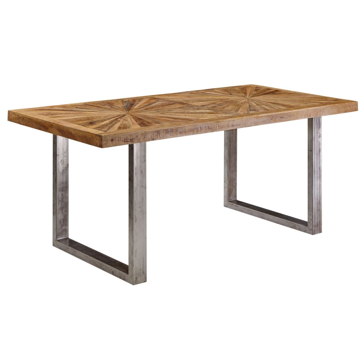 Esstisch Mango Massivholz Esszimmertisch 180×76,5 x90 cm, Küchentisch Loft Natur, Holztisch Massiv mit Metallgestell, Industrial Tisch