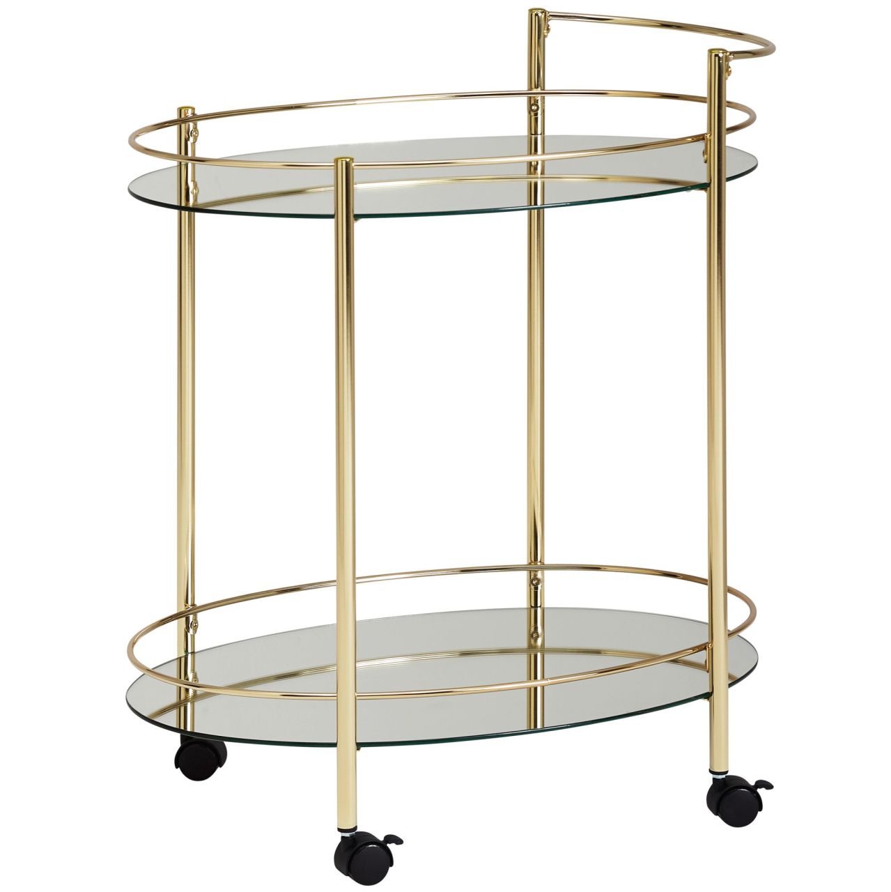 Design Servierwagen Gold 67×79 cm Mobile Mini Bar, Beistelltisch auf Rollen, Speisewagen mit Glasplatte Weiß, Küchenwagen, Teewagen mit Milchglas