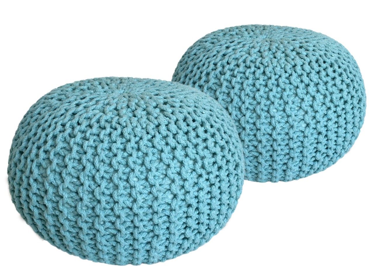 Sitzhocker Pouf SET 2 Stück Ø 55 cm H 37 cm Strickhocker Bodenkissen Grobstrick-Optik nachhaltig mint & mint