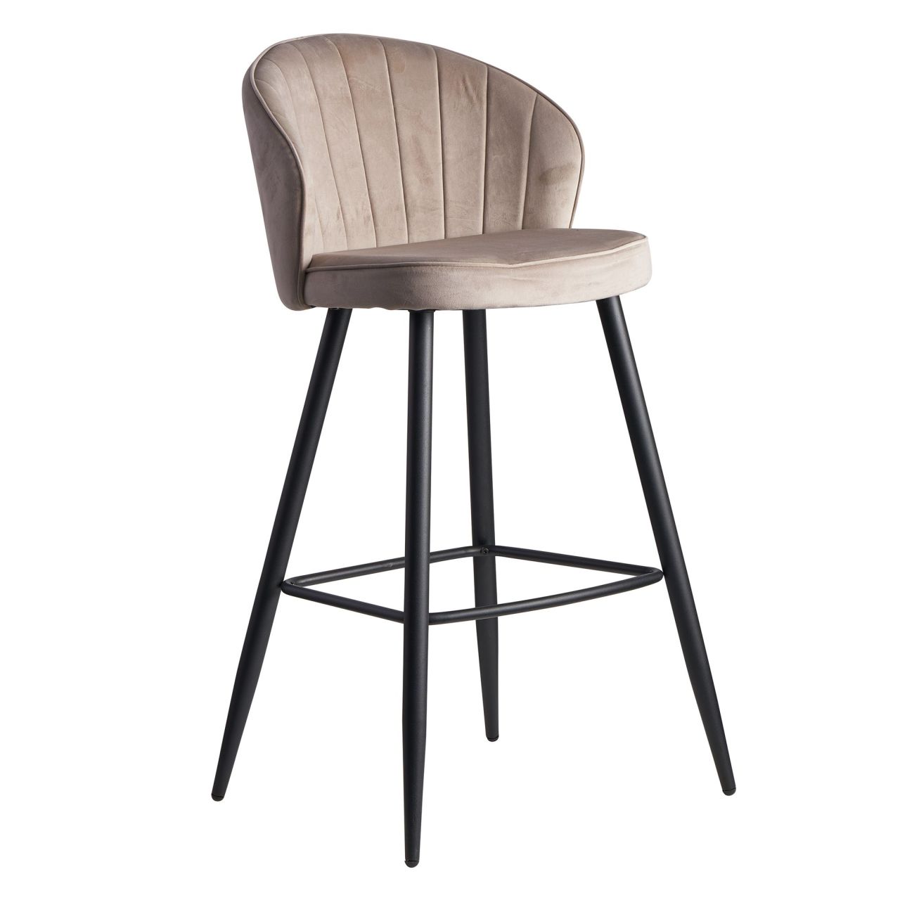 Barhocker Samt Beige Hocker mit Lehne 56×102,5×52,5 cm, Küchenhocker Skandinavisch Stoff / Metall 110 kg, Design Barstuhl Tresenhocker, Bistrohocker Gepolstert