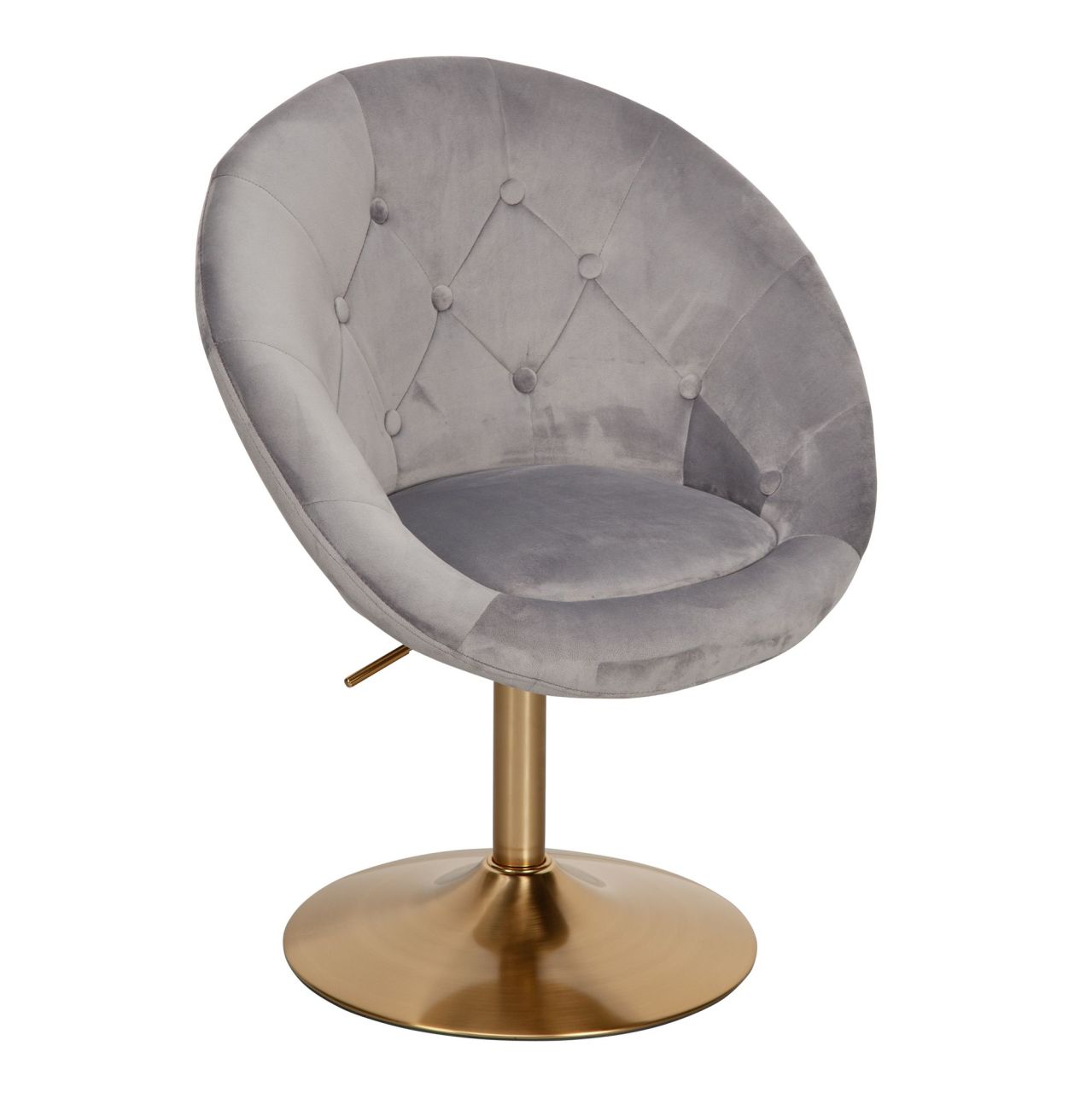 Loungesessel Samt Grau / Gold Design Drehstuhl, Clubsessel Polsterstuhl mit Rückenlehne, Drehsessel Cocktailsessel Lounge, Sessel mit Stoffbezug