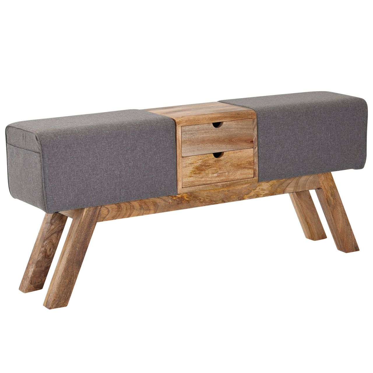 Design Turnbock Sitzbank Grau mit Schubladen 120x56x30 cm, Turnhocker Bank aus Stoff mit Stauraum, Hocker Garderobenbank Sitzhocker Springbock Turnbank