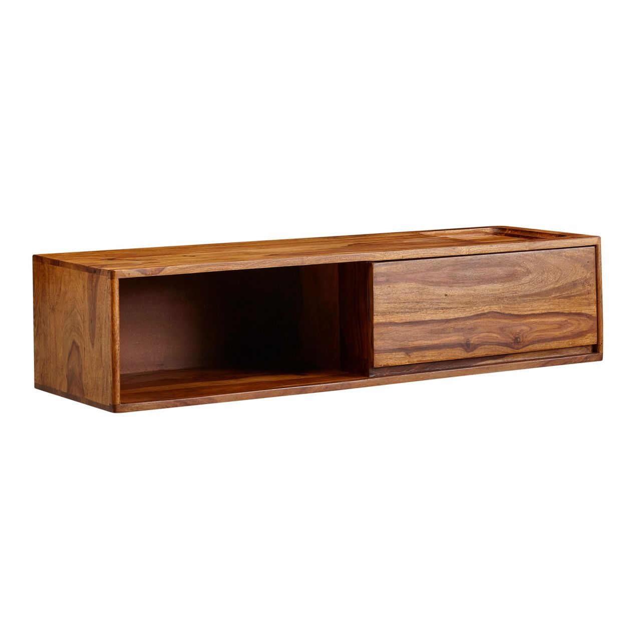 Lowboard Hängend Sheesham Massivholz 108x25x34 cm TV-Schrank Braun, Design Fernsehtisch mit Stauraum, Fernsehschrank Wand Modern, TV-Kommode Fernsehkommode zum Aufhängen