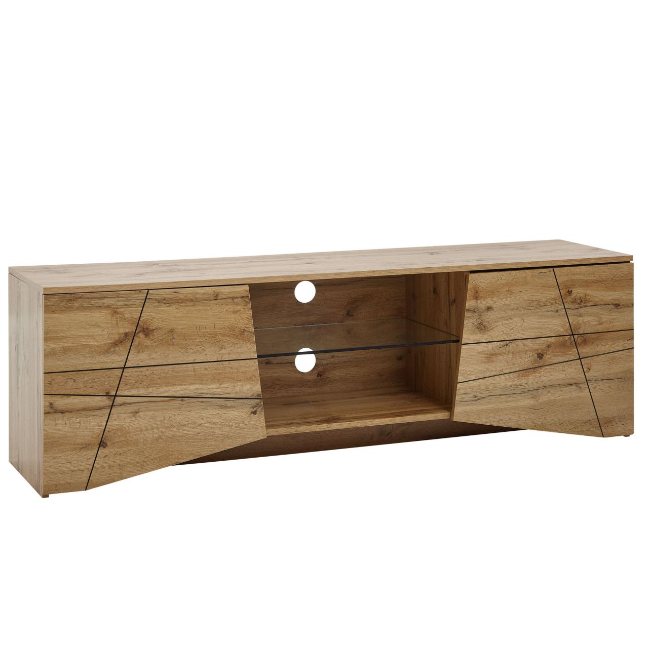 Lowboard Holz Eiche-Dekor 160x50x40 cm TV-Kommode mit zwei Türen, Design TV-Schrank Hoch, Fernsehtisch Fernsehschrank Modern, Fernsehkommode Wohnzimmer