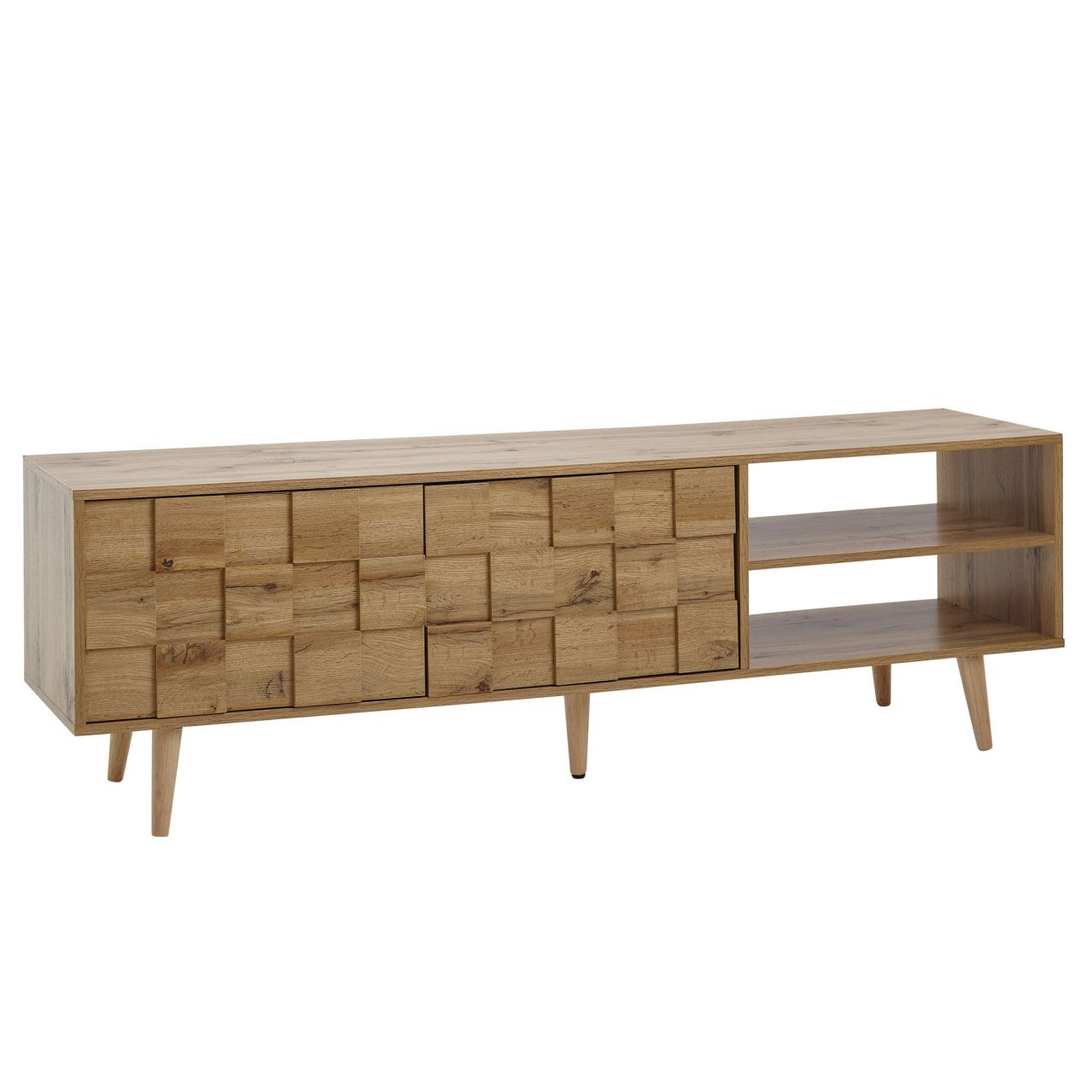 Lowboard Holz Eiche-Dekor 160x51x40 cm TV-Kommode mit zwei Türen, Design TV-Schrank Hoch, Fernsehtisch Fernsehschrank Modern, Fernsehkommode Wohnzimmer