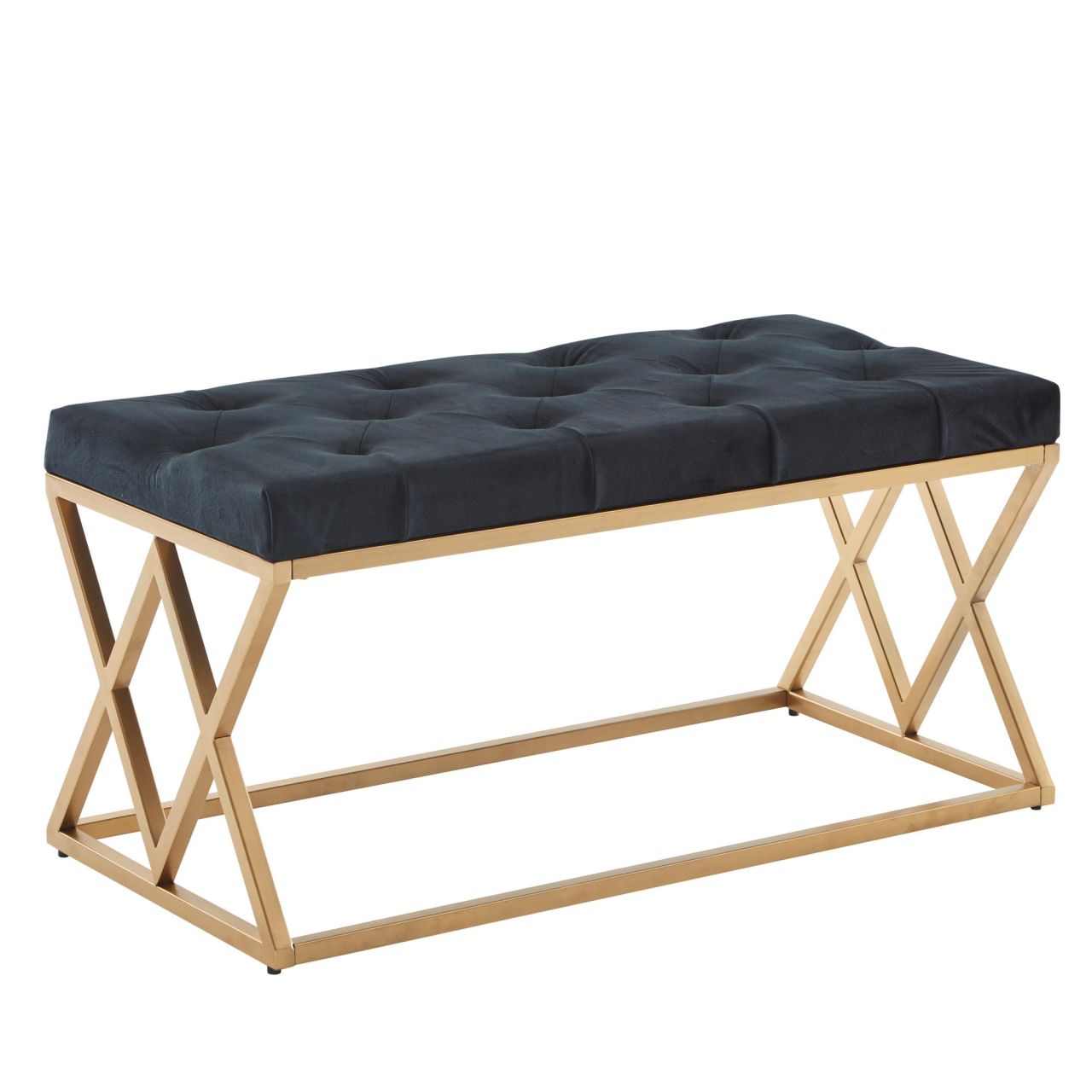 Sitzbank Samt Schwarz 90x46x44 cm Flur Polsterbank mit Metallgestell, Bettbank Schlafzimmer Chesterfield Design, Flurbank Garderobenbank Modern