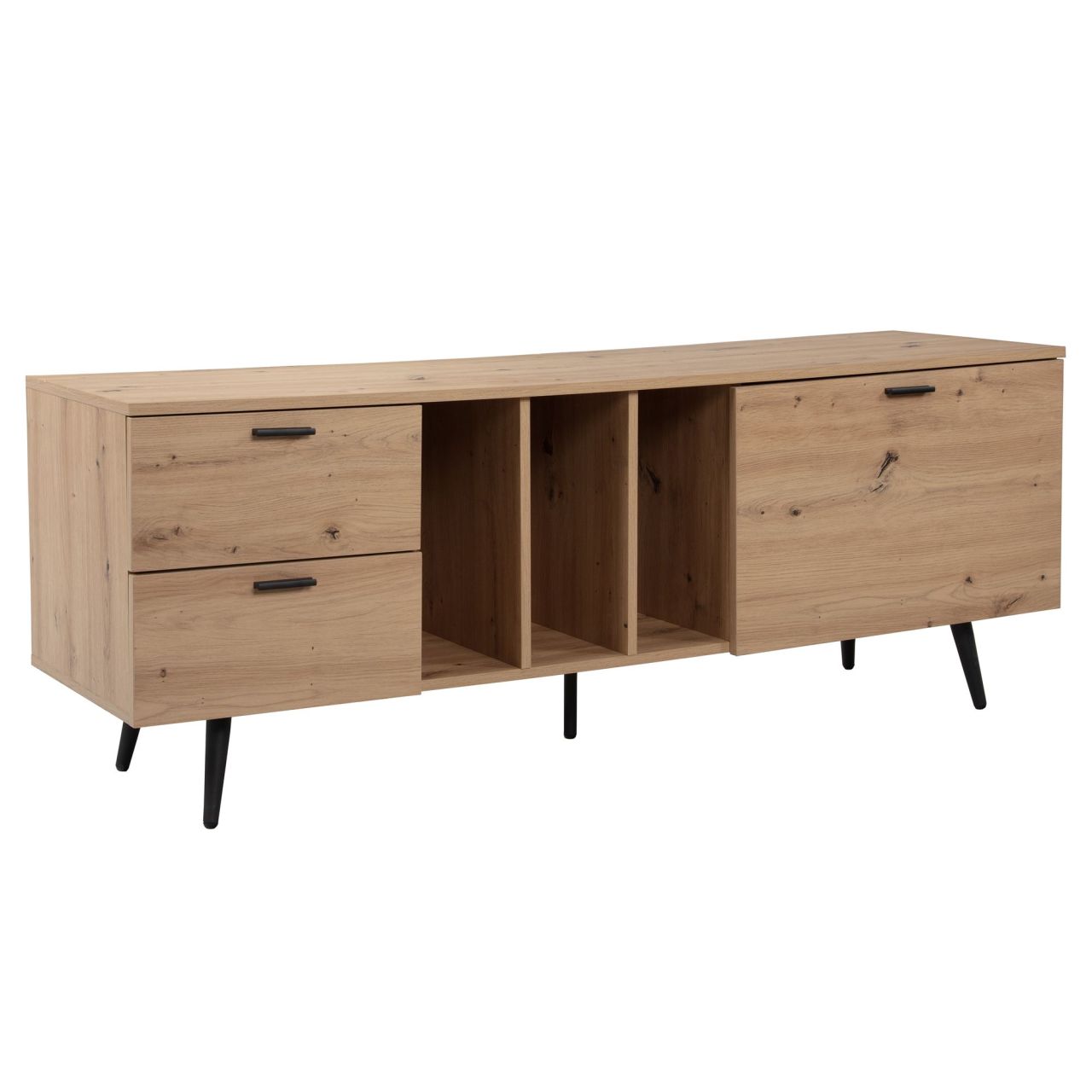 Lowboard Eiche-Dekor 150x55x40 cm Design TV-Kommode Modern, TV-Schrank Hoch, Fernsehtisch Fernsehschrank mit Tür & Schubladen, Fernsehkommode Wohnzimmer Modern