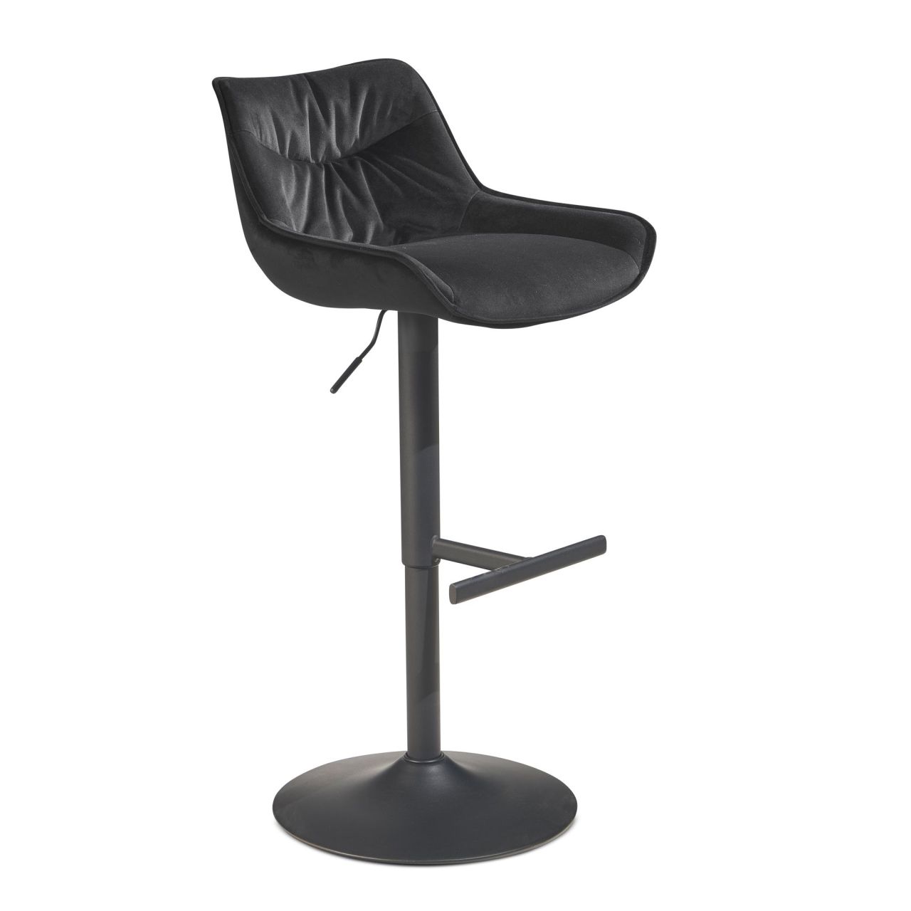 Barhocker Samt Schwarz Hocker mit Lehne 86 – 106 cm, Küchenhocker Höhenverstellbar Modern 100 kg, Design Barstuhl Tresenhocker mit Metall-Trompetenfuß, Bistrohocker Gepolstert