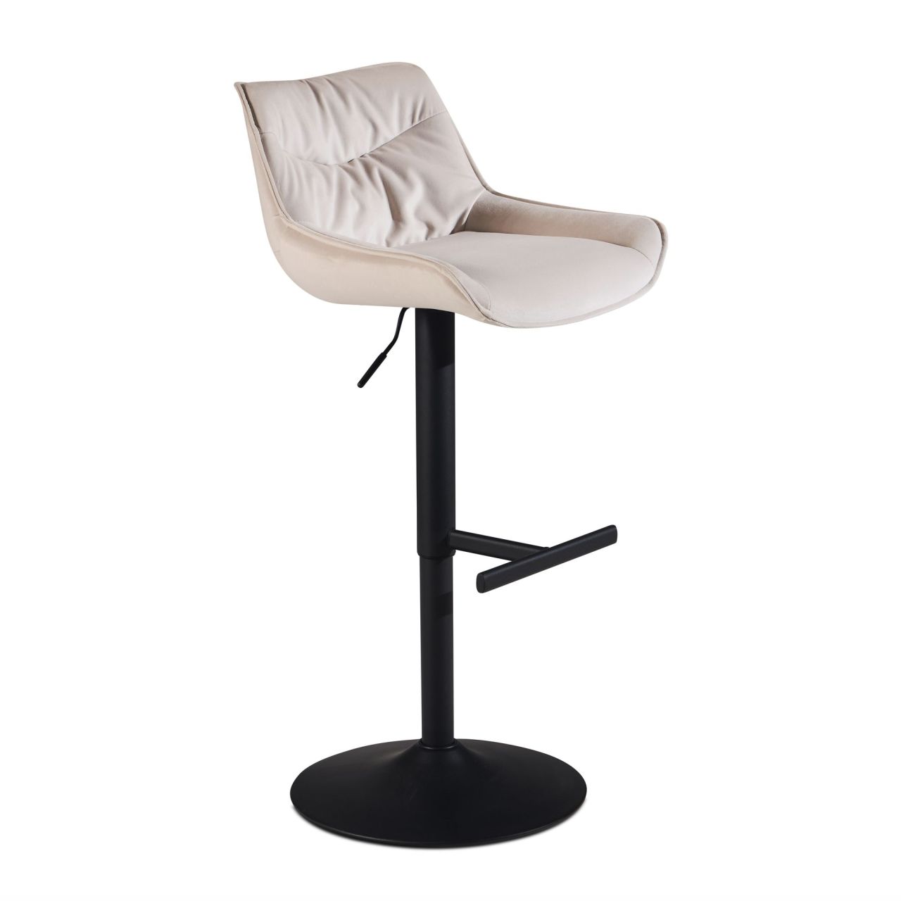 Barhocker Samt Beige Hocker mit Lehne 86 – 106 cm, Küchenhocker Höhenverstellbar Modern 100 kg, Design Barstuhl Tresenhocker mit Metall-Trompetenfuß, Bistrohocker Gepolstert