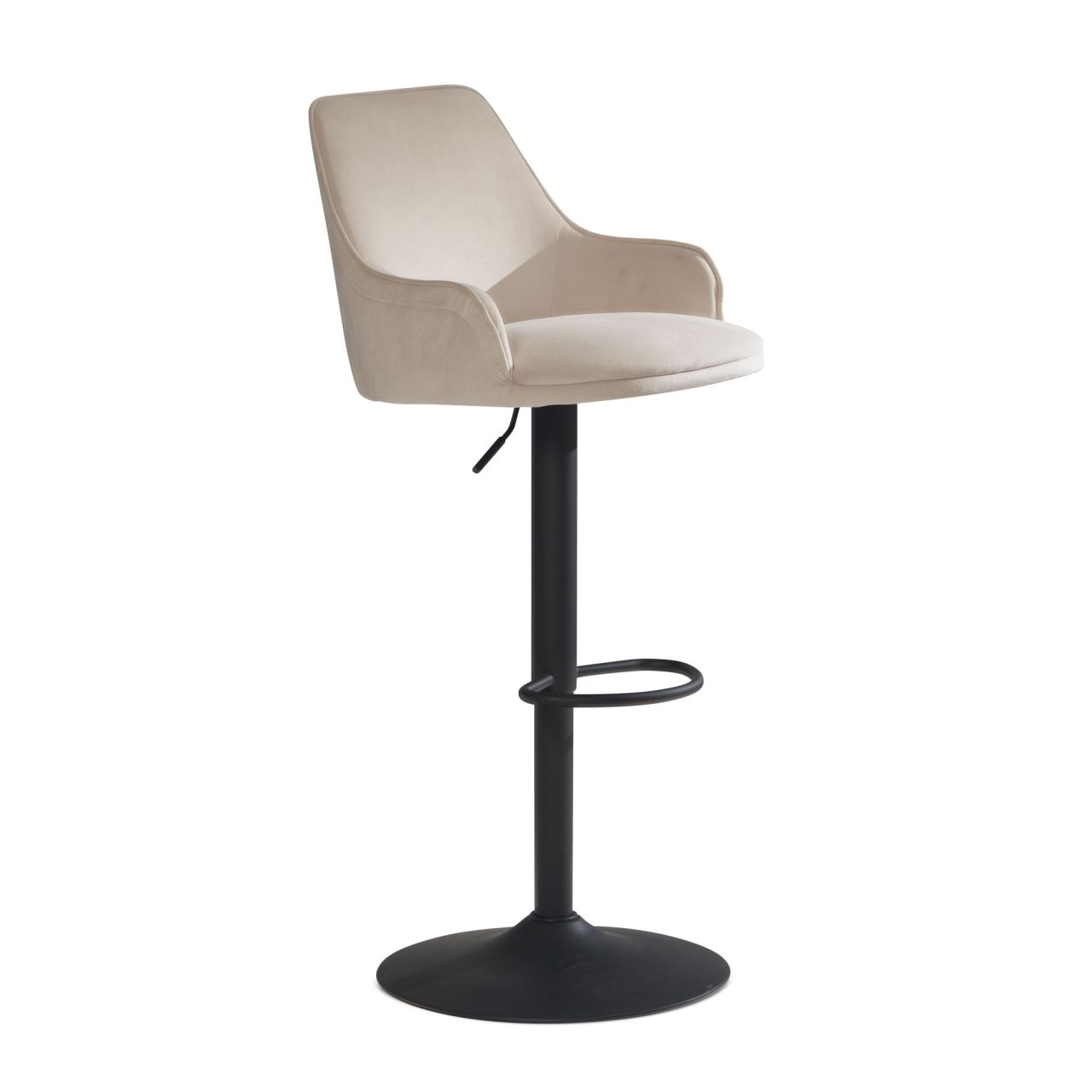 Barhocker Samt Beige Hocker mit Lehne 86 – 106 cm, Küchenhocker Höhenverstellbar Modern 100 kg, Barstuhl Tresenhocker mit Metall-Trompetenfuß, Bistrohocker Gepolstert mit Armlehne