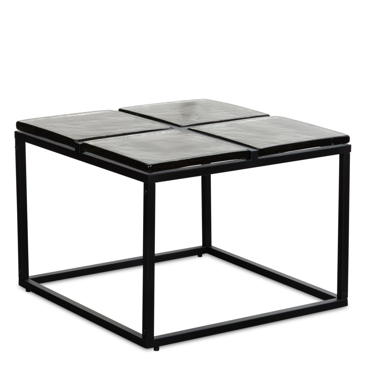 Couchtisch Glas Metall 58x58x43,5 cm Sofatisch Schwarz, Design Wohnzimmertisch Quadratisch, Kleiner Kaffeetisch Modern, Beistelltisch Anstelltisch Wohnzimmer