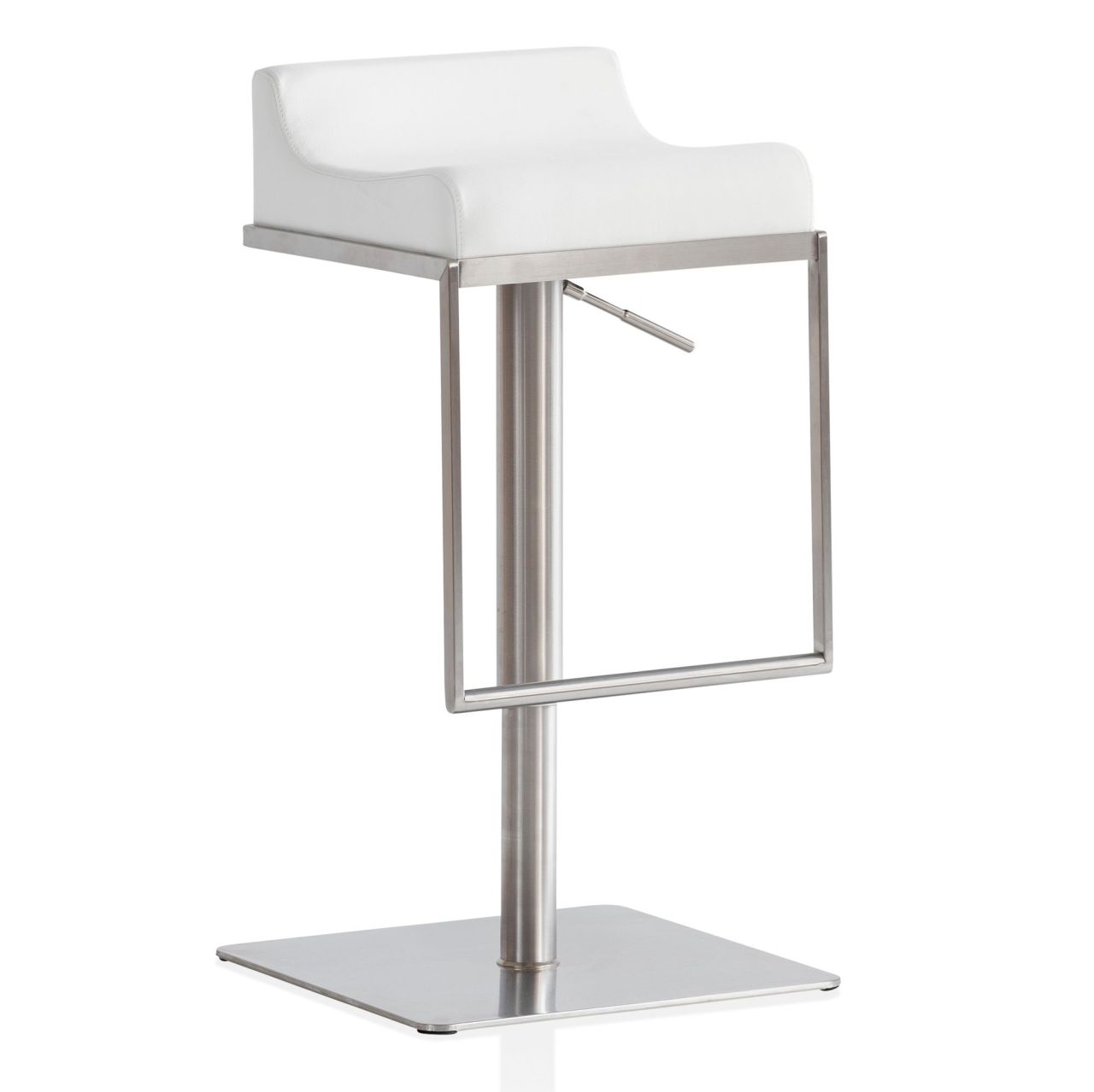 Barhocker Weiß Kunstleder Edelstahl Quadratisch Höhenverstellbar 67 – 92 cm | Design Barstuhl Gepolstert | Bistrohocker Modern | Thekenhocker Tresenstuhl für die Bar