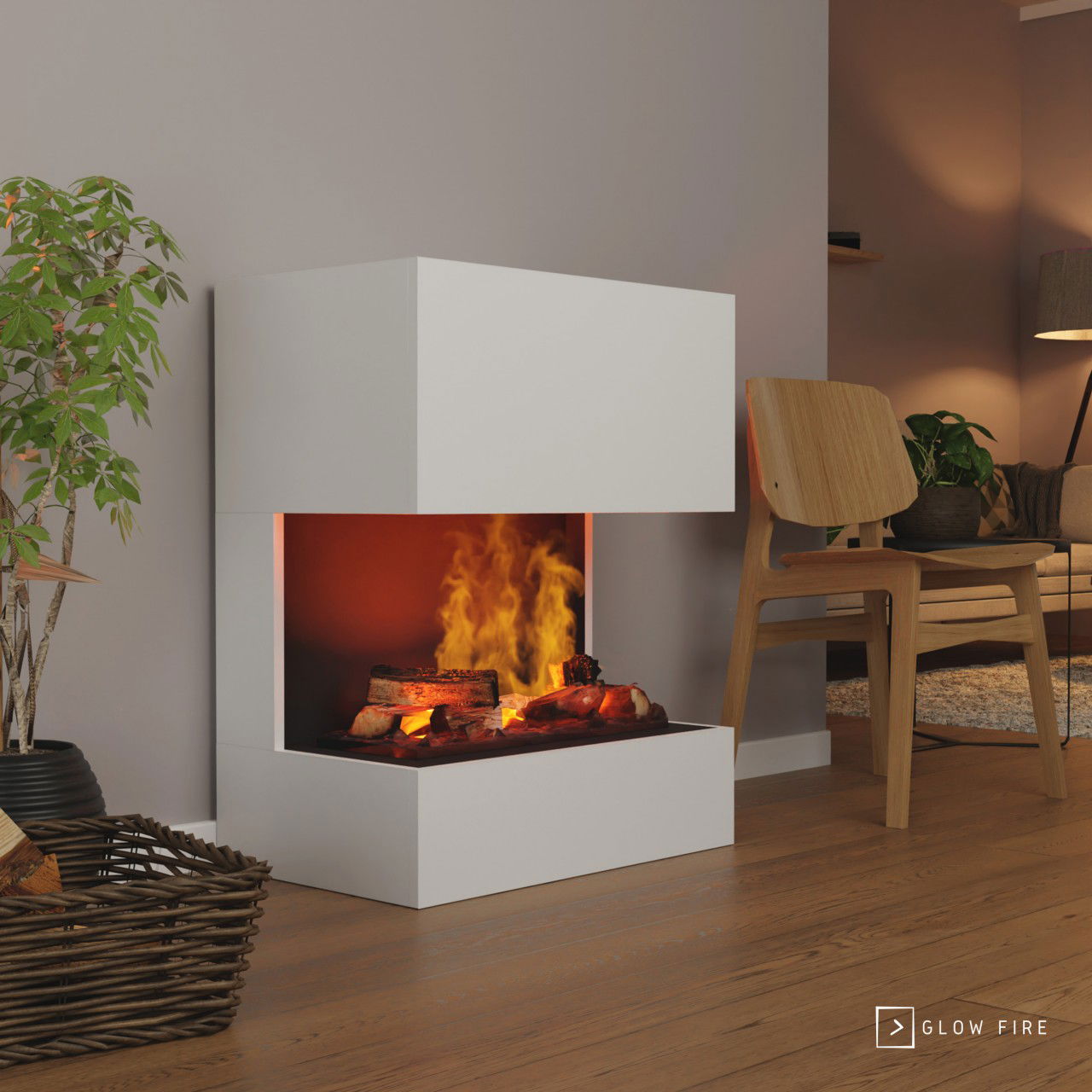 Glow Fire Kästner Elektrokamin Weiß OMC 600 mit Deluxe Echtholzdekoration