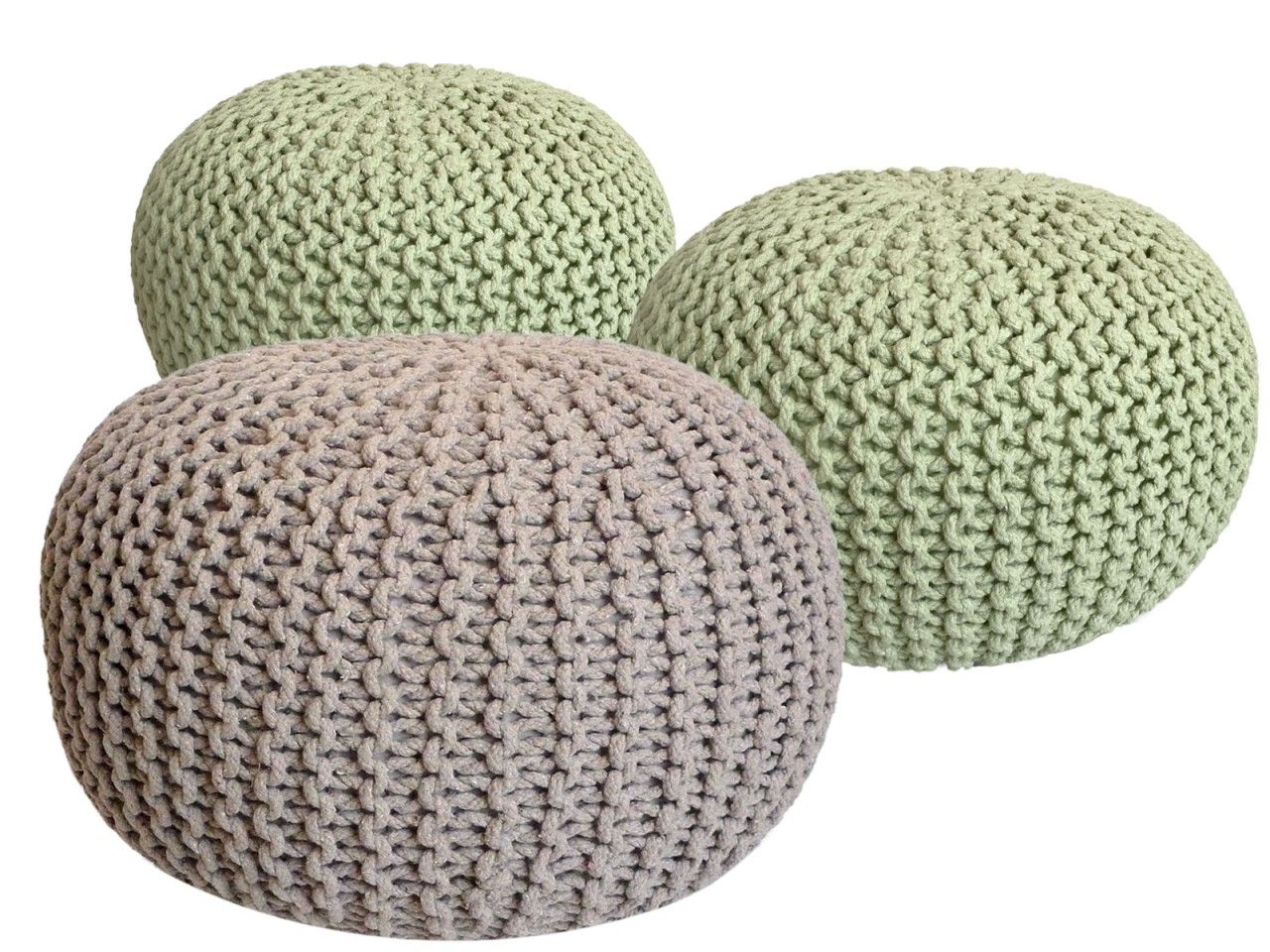 Pouf Set 3 Stück Ø 55 cm Bodenkissen Strickhocker Sitzhocker Sitzkissen Hocker nachhaltig Grobstrick neon & neon & beige