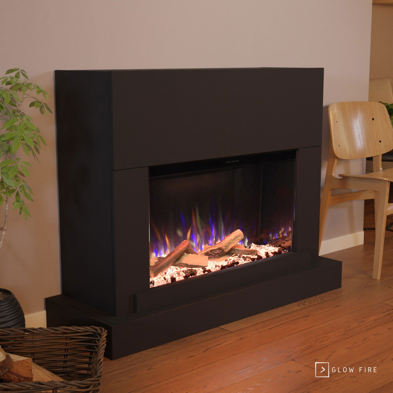 Glow Fire PR4 Elektrokamin E-Motion 3D Schwarz Keramikholz, Steine (Kristall und schwarz)