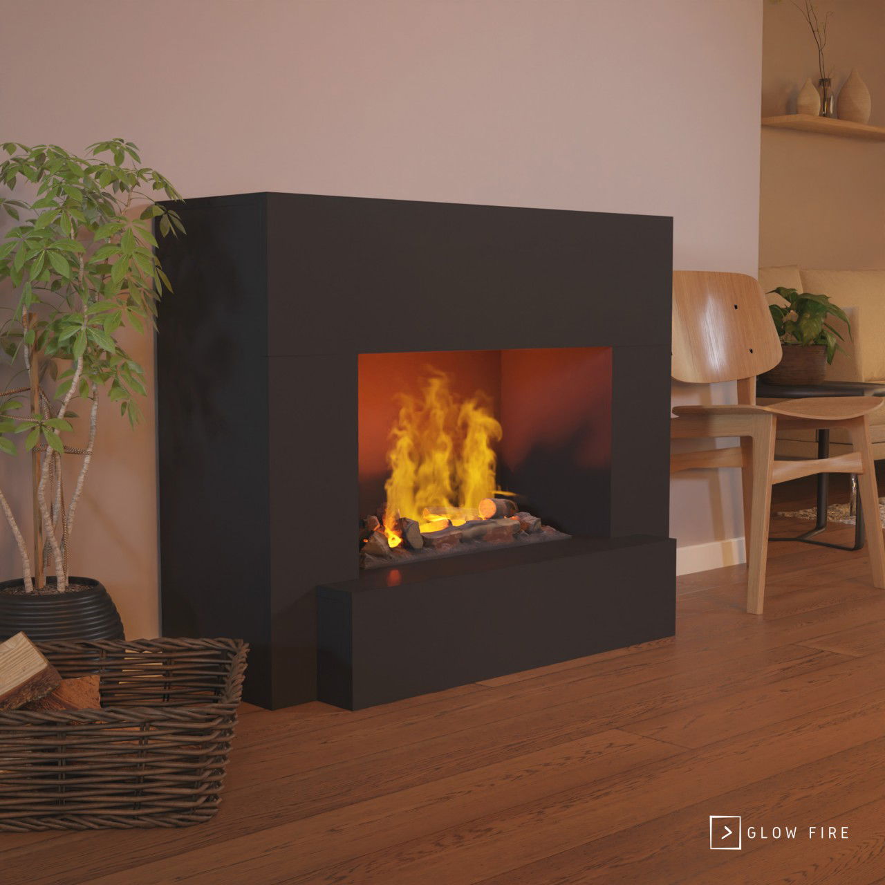 Glow Fire Hauptmann Elektrokamin Schwarz Opti-Myst Cassette 600 mit Holzdekoration