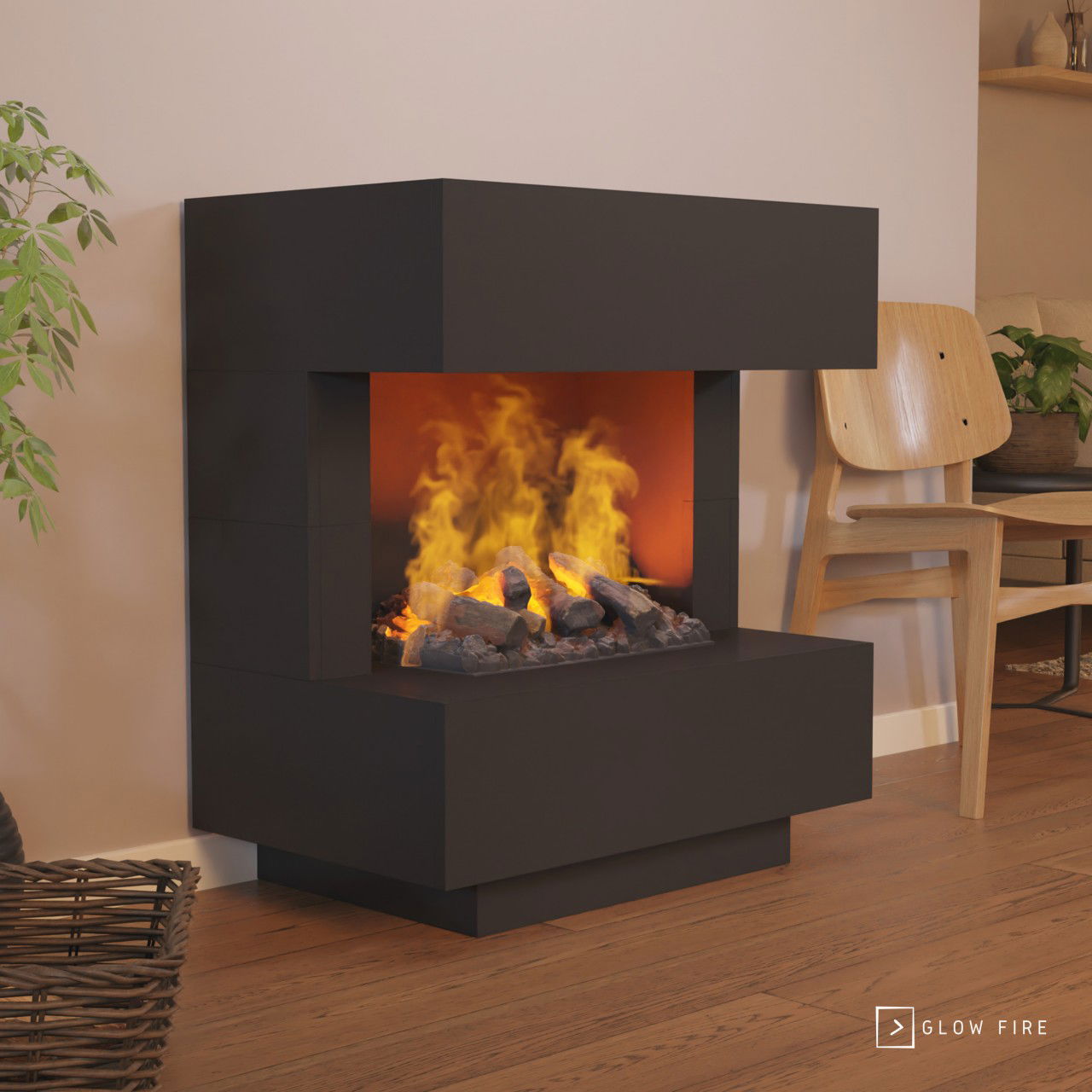 Glow Fire Kleist Elektrokamin Schwarz Opti-Myst Cassette 500 mit Holzdekoration