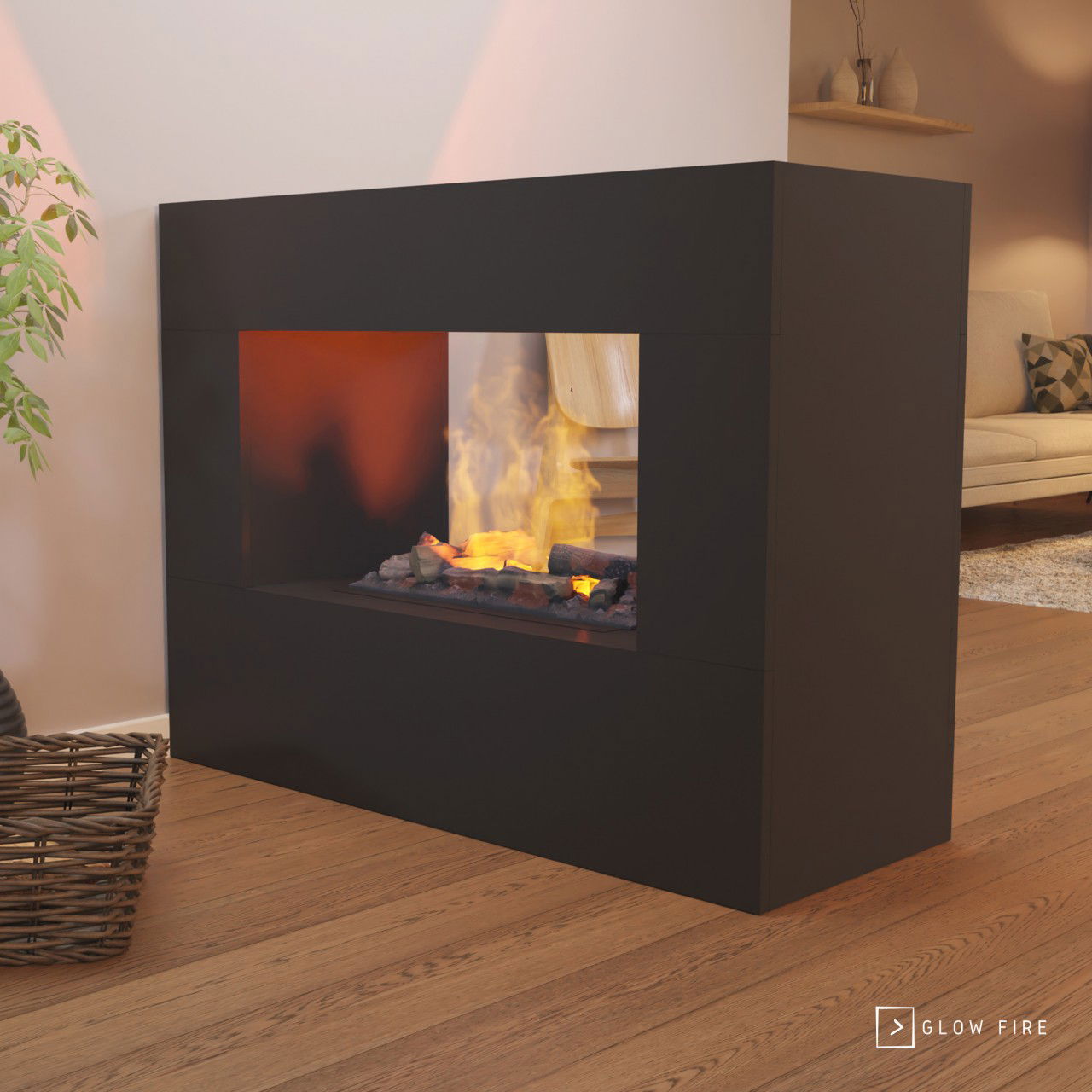 Glow Fire Konsalik Elektrokamin Schwarz Opti-Myst Cassette 600 mit Holzdekoration