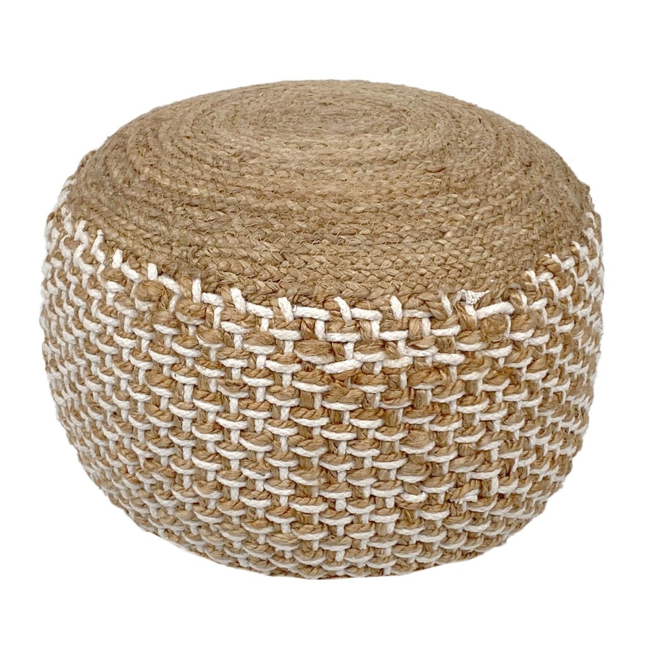 Sitzpouf Jute Sitzhocker rund 50×50 cm Deko Hocker Jute natur Sitzpouf Bodenkissen Fußhocker Jute natur weiss