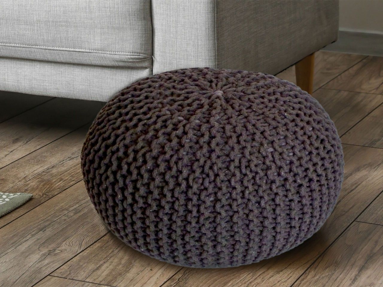 Pouf Ø 55 H 37 H 37 Strickhocker Sitzpouf Bodenkissen nachhaltig zimt