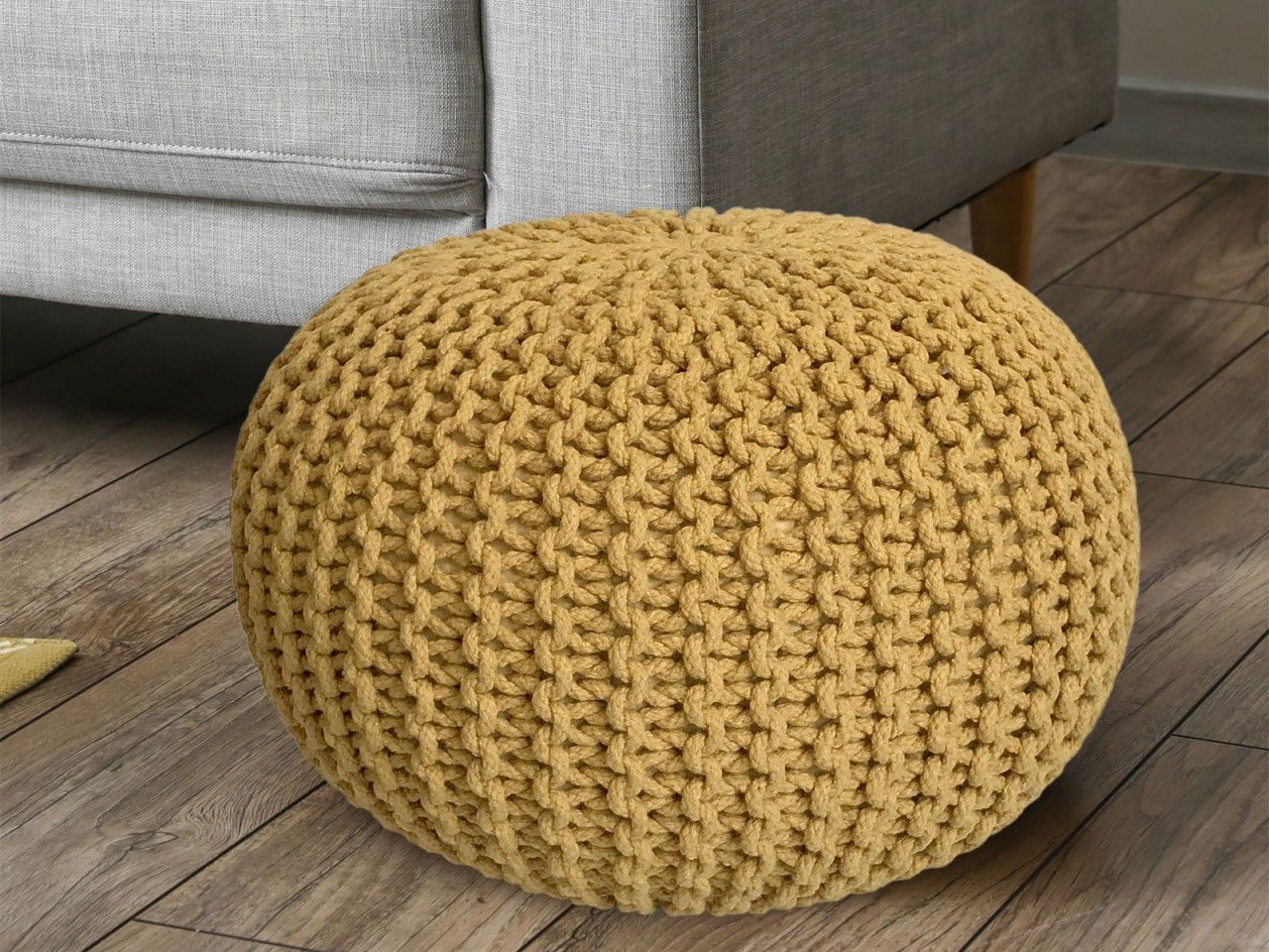 Pouf Ø 55 H 37 H 37 Strickhocker Sitzpouf Bodenkissen nachhaltig gelb