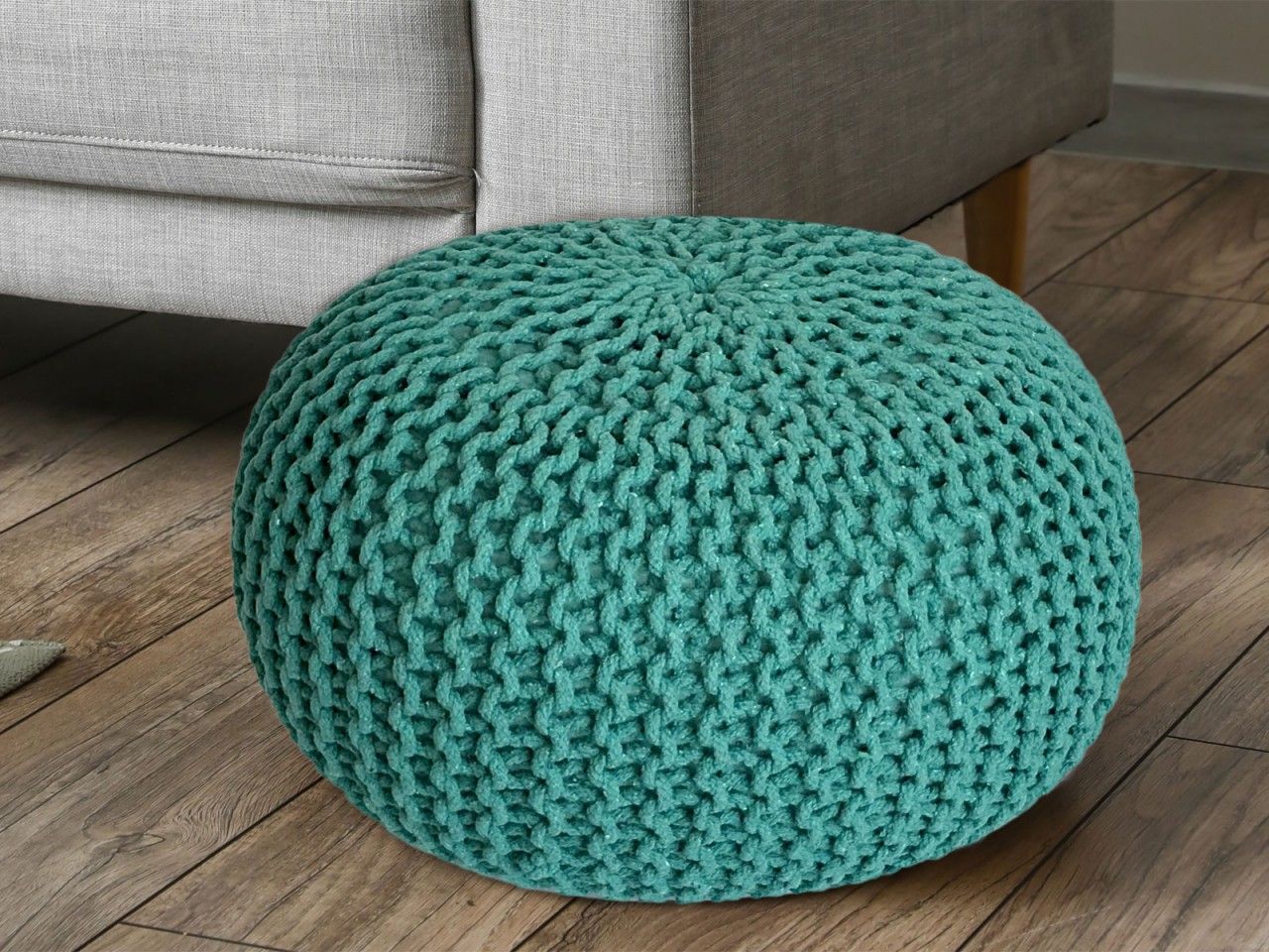 Pouf Ø 55 H 37 H 37 Strickhocker Sitzpouf Bodenkissen nachhaltig grün