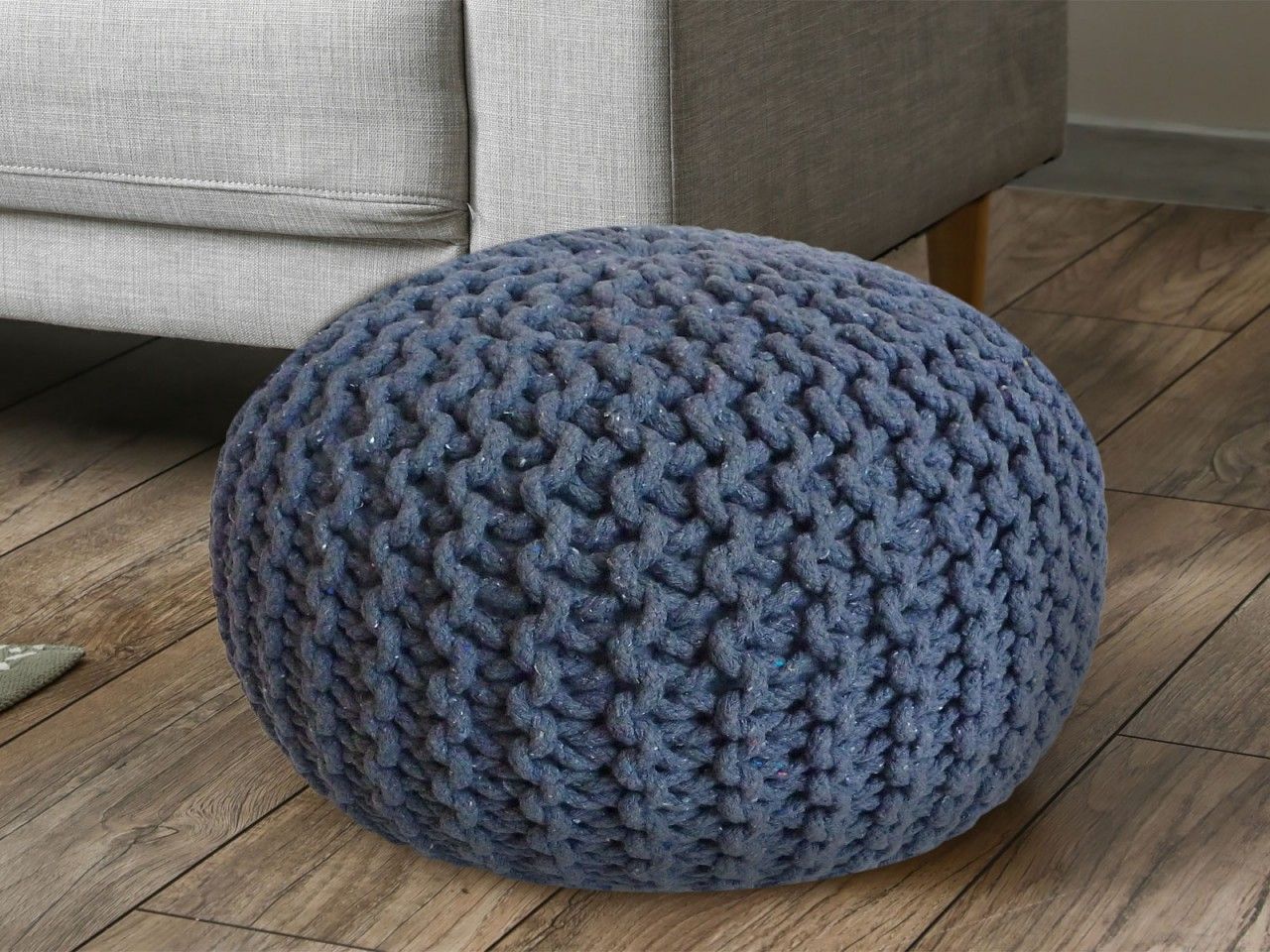 Pouf Ø 55 H 37 H 37 Strickhocker Sitzpouf Bodenkissen nachhaltig blau