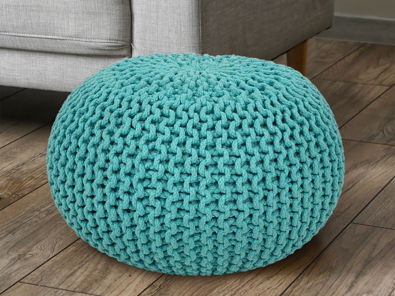 Pouf Ø 55 H 37 H 37 Strickhocker Sitzpouf Bodenkissen nachhaltig mint