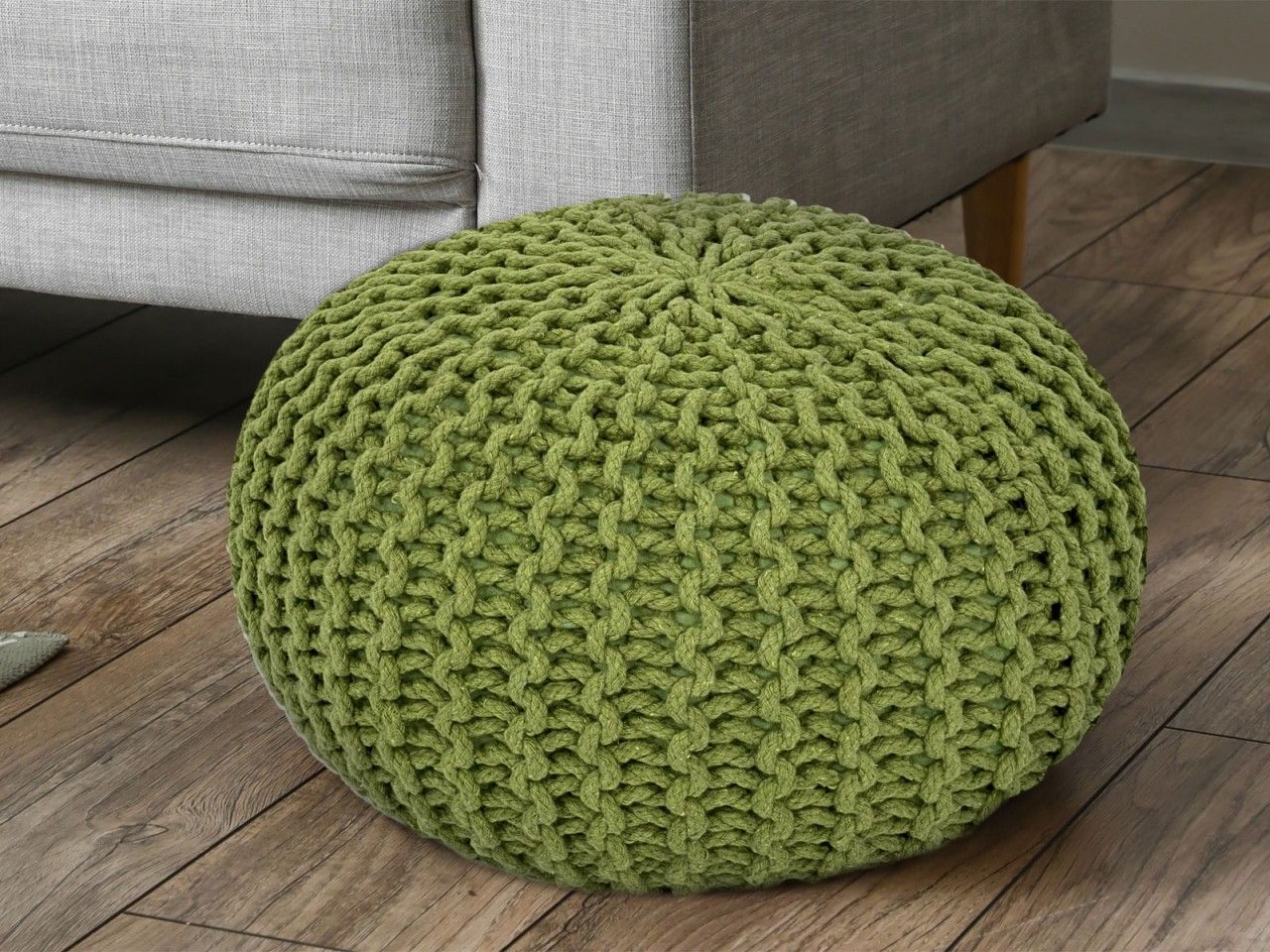 Pouf Ø 55 H 37 H 37 Strickhocker Sitzpouf Bodenkissen nachhaltig neon