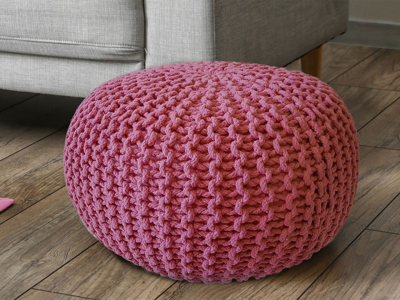 Pouf Ø 55 H 37 H 37 Strickhocker Sitzpouf Bodenkissen nachhaltig pink