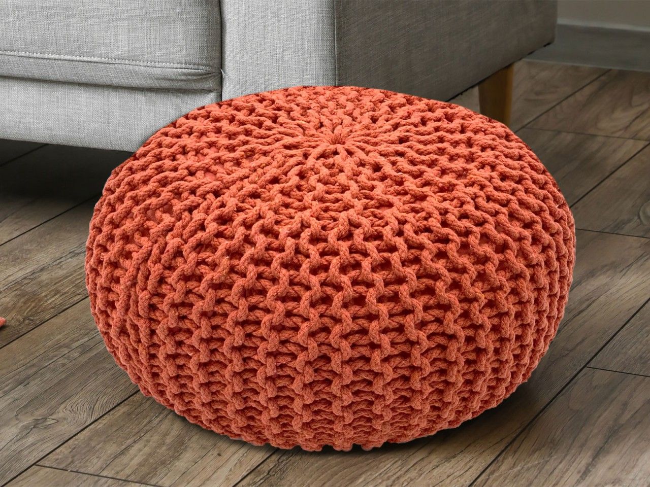 Pouf Ø 55 H 37 H 37 Strickhocker Sitzpouf Bodenkissen nachhaltig terracotta