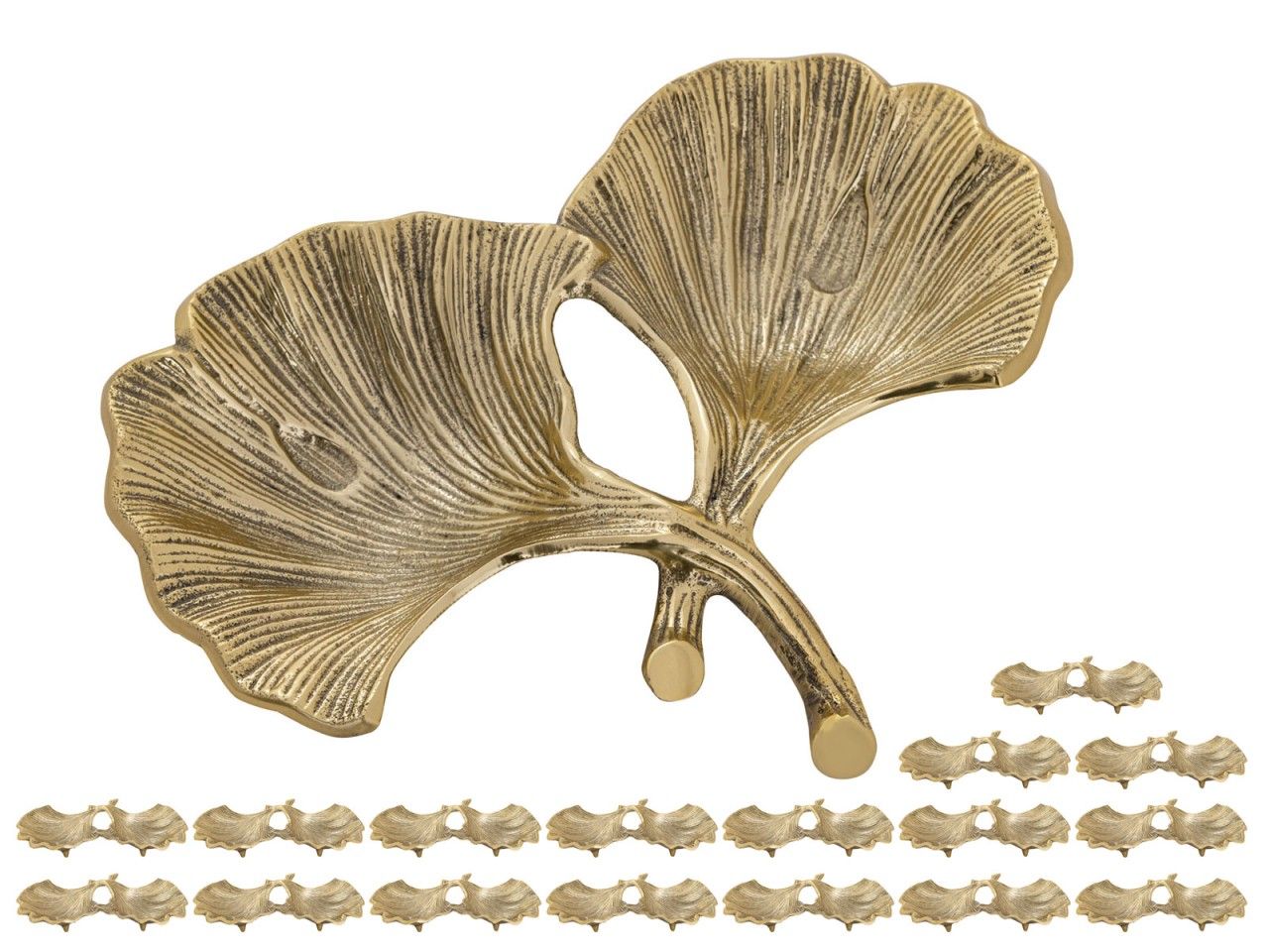 Dekoschale Schale Masterbox 18-teilig Aluminium Ginkgo 2 Blatt gold o. silber Blattschale gold