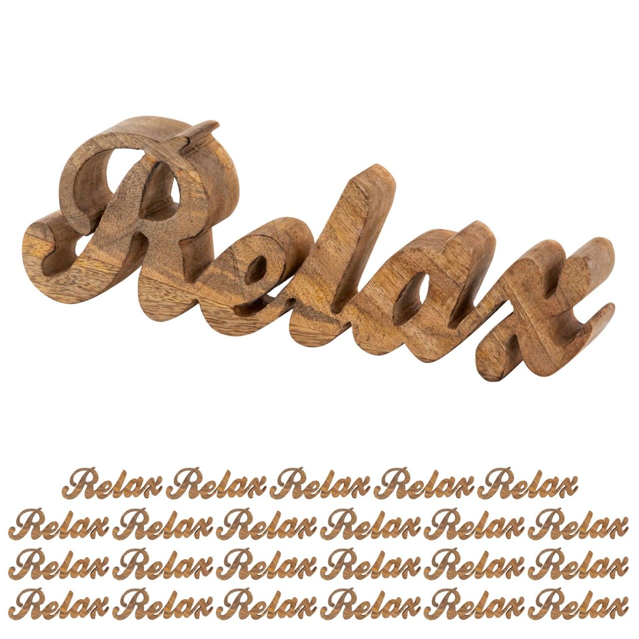 Schriftzug Relax Holzfigur Masterbox 24 Stück B28x9cm Dekoschrift Mangoholz massiv