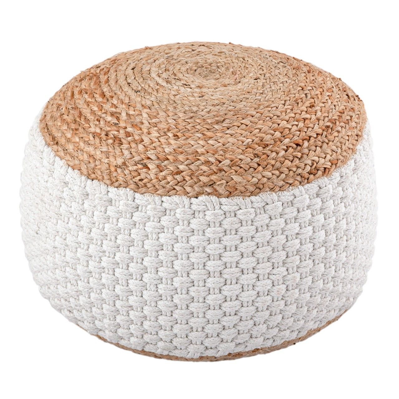 Sitzpouf Jute Sitzhocker rund 50×50 cm Deko Hocker Jute natur Sitzpouf Bodenkissen Fußhocker weiss Jute natur