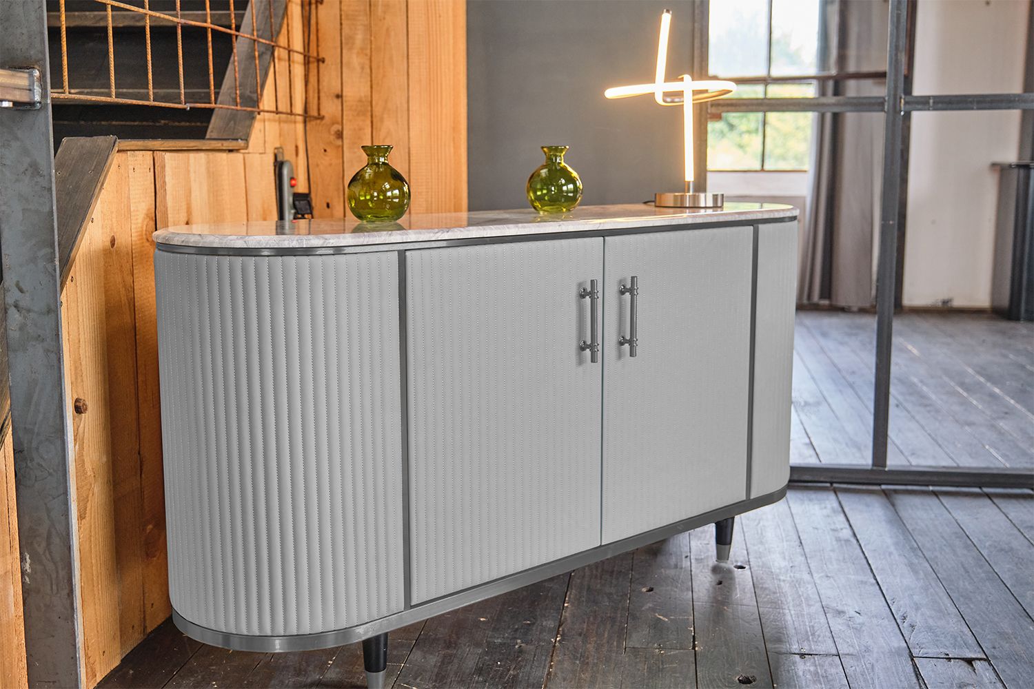 KAWOLA Sideboard MARIA Marmorplatte Kunstleder grau