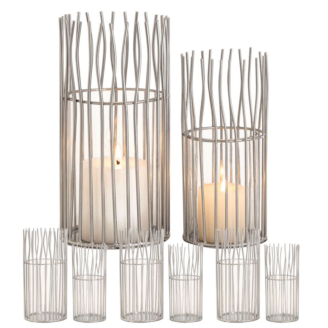 Windlicht 8-teilig Set 2 x 4 VE Kerzenhalter Teelichthalter Loft schwarz o. silber Kerzenständer silber