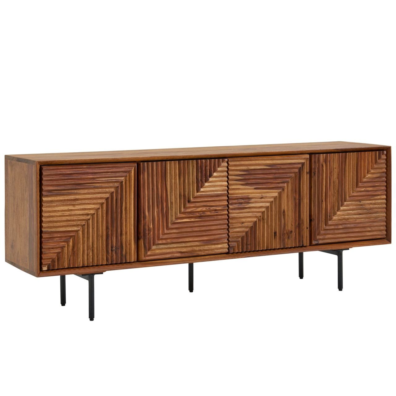 Lowboard Sheesham Massivholz 140x54x33 cm TV-Kommode mit vier Türen, Design TV-Schrank Hoch, Fernsehtisch Fernsehschrank Modern, Fernsehkommode Wohnzimmer