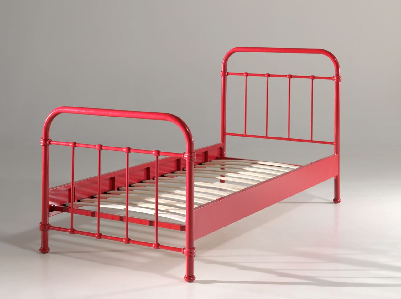 Vipack: Metallbett NEW YORK 90 x 200 rot + Lattenrost – Einzelbett Jugendbett